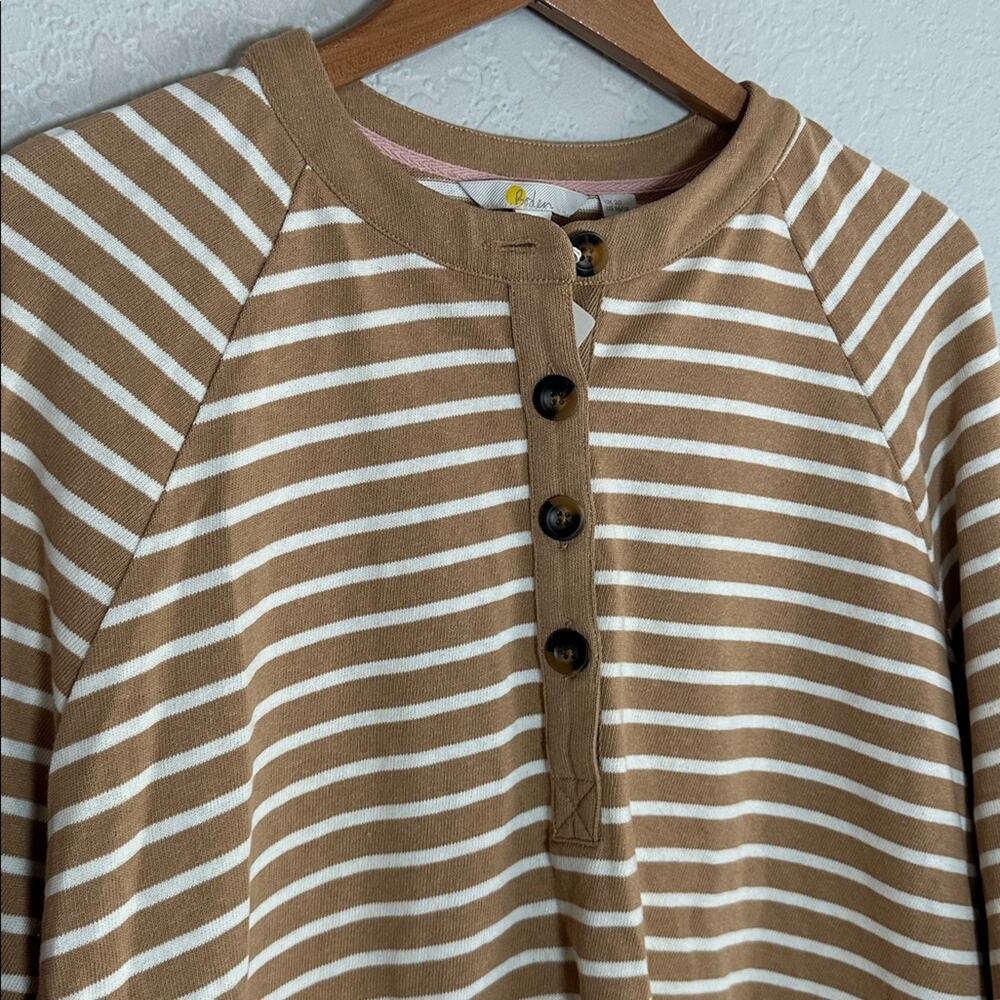 NEW Boden Henley Breton Camel Tan Striped Long Sleeve Shirt Sweatshirt US 16/18 - Picture 2 of 11